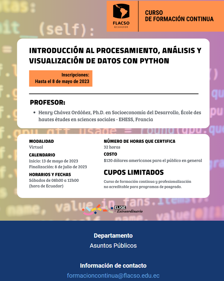 INTRODUCCIÓN AL PROCESAMIENTO, ANÁLISIS Y VISUALIZACIÓN DE DATOS CON PYTHON